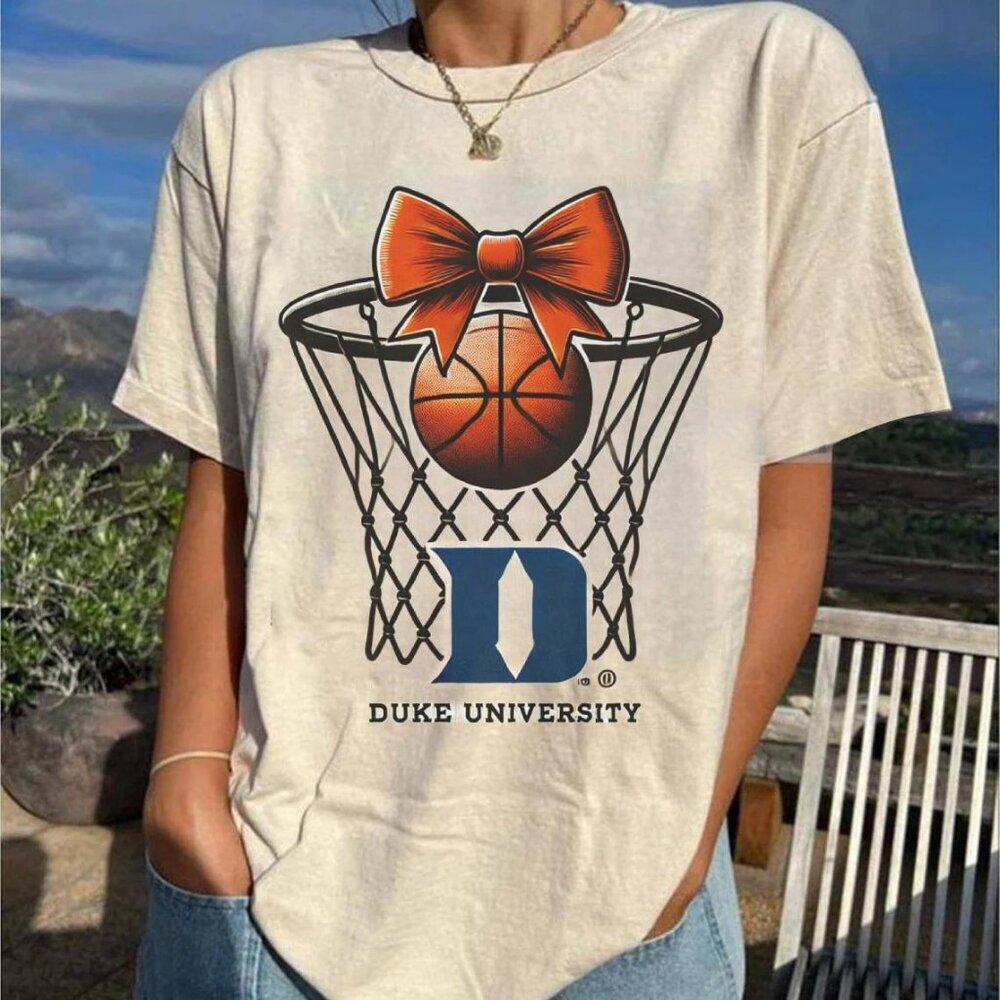 Basketball Net Bow Coquette Mom Duke University Fan T-Shirt
